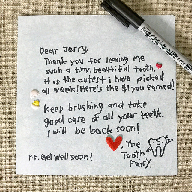 Tooth Fairy writes a note for Jerry